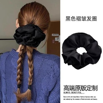 雙層黑色褶皺發圈女高級感韓系ins低馬尾頭飾頭繩2026年新款皮筋