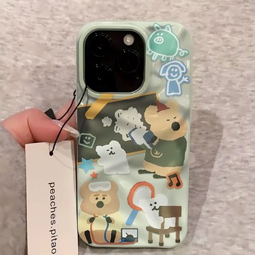 擦黑板柿子椒熊 適用蘋果17Promax手機殼 iPhone16 15 14 13 12 11 軟殼 隕石殼 波浪保護殼