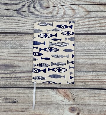 復古風魚圖案帆布書套