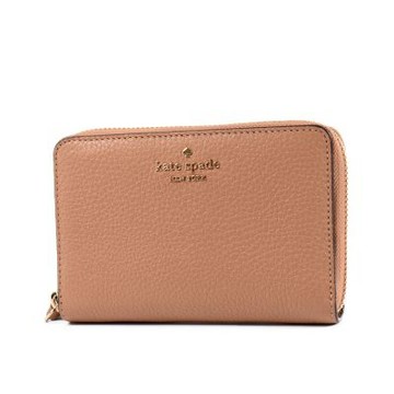 KATE SPADE Knott 鵝卵石紋拉鍊中夾-焦糖色
