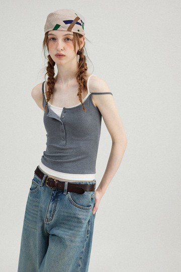 超顯瘦 U型領假兩件桑蠶絲針織背心