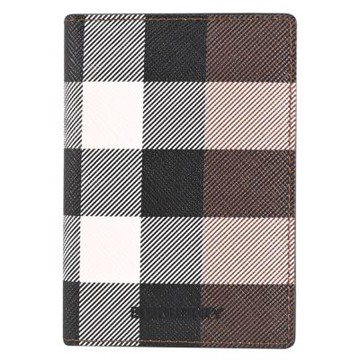 BURBERRY 品牌LOGO經典格紋造型對開式卡夾/名片夾(樺木棕)
