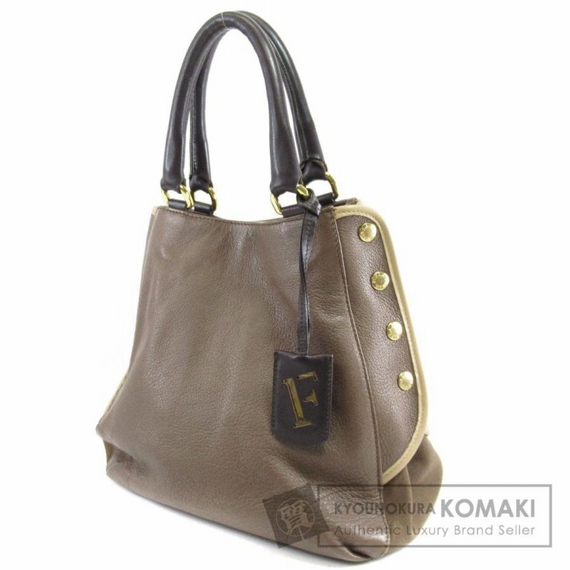 美品○フルラ ハンドバッグ ロゴ型押し フラワー チャーム