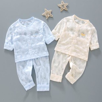 新生嬰兒兒衣服夏季薄款空調服分體套裝寶寶夏裝長袖純棉夏天睡衣