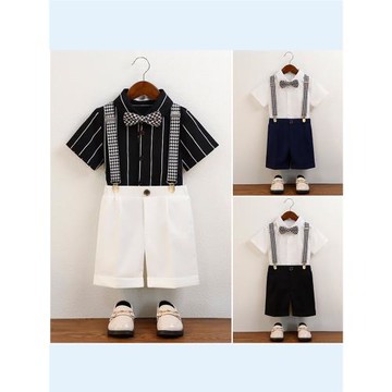男童西裝夏季主持人六一幼兒園短袖背帶褲套裝禮服花童兒童演出服