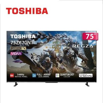 TOSHIBA東芝 REGZA 75型 4K QLED 144Hz Full Array LED AirPlay2 智慧顯示器 75Z670NT