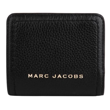 MARC JACOBS-金字荔枝紋皮革ㄇ型拉鍊短夾（黑）_廠商直送