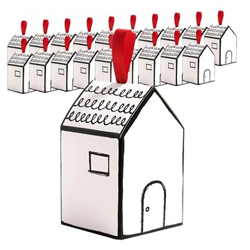 長型房屋禮物盒 20入 + 紅色緞帶組  1組  白色 + 紅色