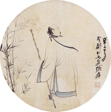 張大千高士圖團扇冊頁30X30仿古畫名畫復制名人字畫名家書畫字畫