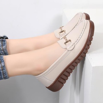 閏月媽媽鞋中老年舒適牛筋女鞋樂福鞋真皮軟底防滑豆豆鞋平底單鞋