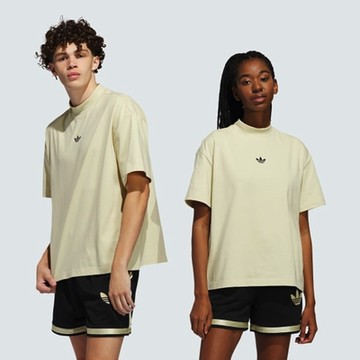 ADIDAS ORIGINALS MOCK  T-SHIRT三葉草 男女短袖上衣-米黃-IN4214