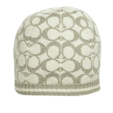 COACH 金屬纖維CC Logo 羊毛毛帽(白色)