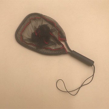 帶掛繩膠套短柄一體式方形小抄網 黑色空心鐵管網圈 5mm眼布網兜