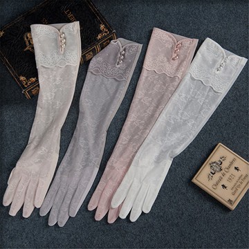 沛錦遮陽手套女士 夏季宮廷復古旗袍扣蕾絲長款觸屏手套冰絲袖套1入