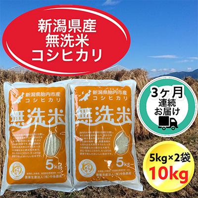 ふるさと納税 胎内市 新潟県胎内市産コシヒカリ無洗米10kg(5kg×2袋)全3回