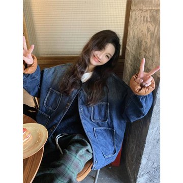 設計感炸街牛仔羽絨服女短款2025年冬季新款韓系小個子白鴨絨外套