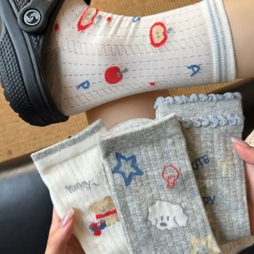 韓系 ins 可愛 小狗 中筒襪 字母 鏤空 夏季 薄款 透氣 百搭 學生 網眼襪子 吸濕 排汗 學院風 中筒襪