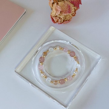 白桃甜茶丨草莓晶+粉晶丨桃花人緣 修復情感丨客製化水晶手鍊