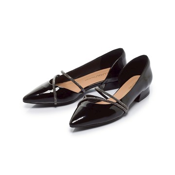 優雅小姐 輕奢水鑽尖頭低跟瑪莉珍鞋 漆黑 (5A3037)