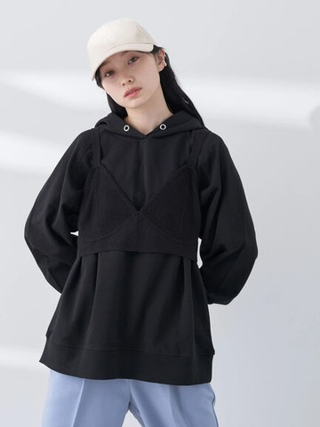 【SET ITEM】黑色帽T上衣+針織馬甲背心(1L31L1C0640) - earth music&ecology