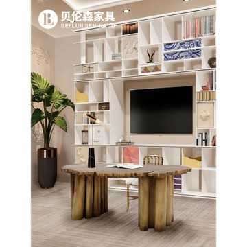 貝倫森 意式輕奢不銹鋼異型辦公桌高端別墅豪宅書房書桌定制家具