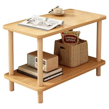 簡約多功能客廳雙層茶几 圓角設計 防滑腳墊  原木色