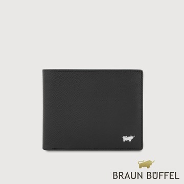 【BRAUN BUFFEL 德國小金牛】台灣總代理 羅根-A 5卡零錢袋皮夾-黑色/BF569-315-BK