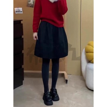 【佈小九】【龍鳳尼/有口袋】毛呢半身裙秋冬鬆緊腰a字裙五分花苞短裙