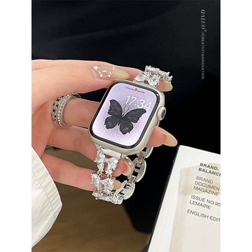 適用於 Apple watch 11 10 9 8 7 蝴蝶結鋯石金屬錶帶 40 41 42 44 45 46 49mm