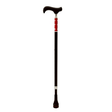 【海夫健康生活館】枴杖屋 當代藝術系列 360度 防滑避震 10段伸縮手杖 紅底白花紋 黑(C2FCO1)