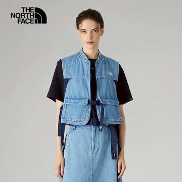 UE女款藍色純棉可調節丹寧背心｜8E6WDF7