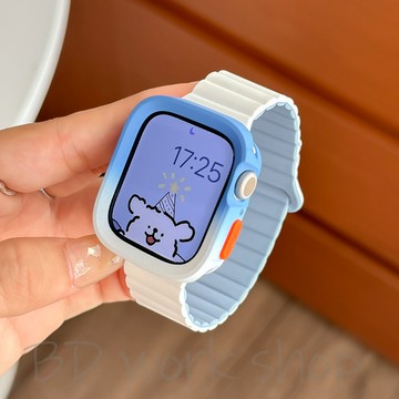 撞色錶殼 磁吸矽膠錶帶 apple watch s11 錶帶 iwatch10 蘋果錶帶 9 8 7 6 5蘋果手錶錶帶