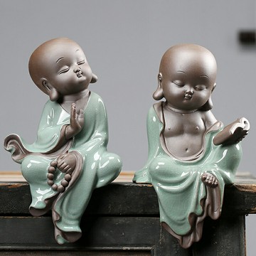 【米蘭精品】現貨+預購 茶寵茶具禪意手工茶具擺件汽車內飾居家擺件-哥窯陶瓷禪意小和尚茶具配件2款74ml22