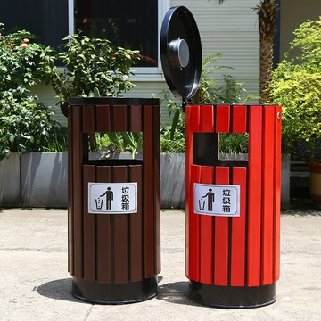 戶外鋼木單桶垃圾箱不銹鋼公共環衛果皮箱公園景區帶煙灰缸垃圾桶 雙11全館免運