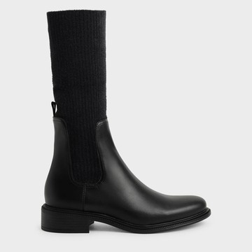 針織拼接長靴