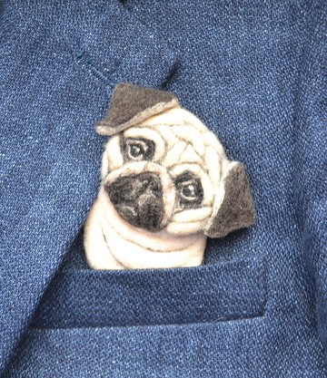 定制哈巴狗肖像別針針氈羊毛寵物胸針複製品寵物丟失禮物