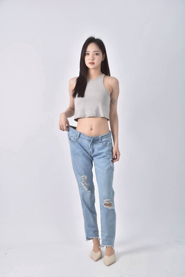 (L) mino丹寧牛仔棉質破洞藍色長褲