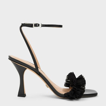 荷葉邊漆皮高跟涼鞋