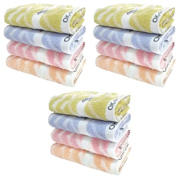OK-PO-LO 好馬牌 銀離子浪紋毛巾 76 x 33cm  粉色，淺黃色，淺藍色，淺綠色  12條
