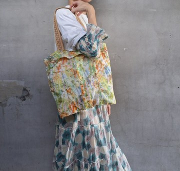Rebirth collection 春日光景印花襯衫再製 麻編背帶托特袋