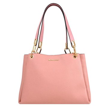 MICHAEL KORS TRISHA 浮雕LOGO荔枝皮革三層肩背包.玫瑰粉