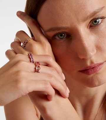 Suzanne Kalan 14kt gold ring with topaz, amethyst and rhodolite