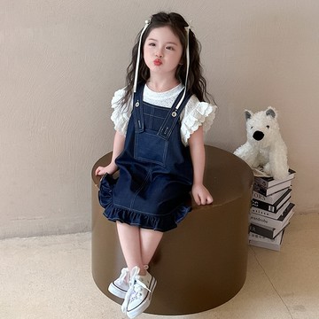 【中小女童】精緻俏皮牛仔背帶裙套裝
