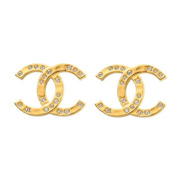 CHANEL ABE517 經典雙C LOGO質感星飾水鑽貼耳針式耳環.金