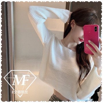 M.F 圓領針織衫 針織衫 冰淇淋奶油 女生上衣 薄款 鏤空 短版 圓領 毛衣 罩衫 長袖 上衣 台灣賣家 C0028