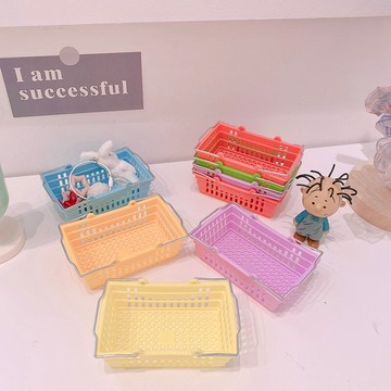 可愛書桌收納籃學生文具膠帶收納手提籃塑料鏤空糖果色