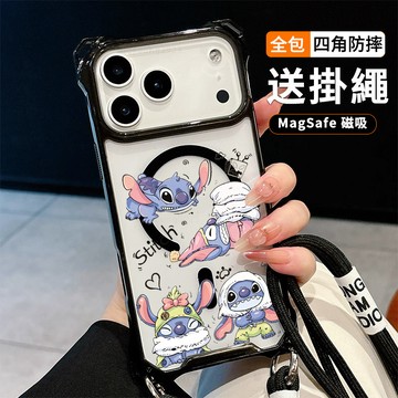 搞怪史迪仔 送掛繩透明手機殼 磁吸防摔透明殼 適用 iPhone 17 16 16e 15 14 13 12 11保護殼