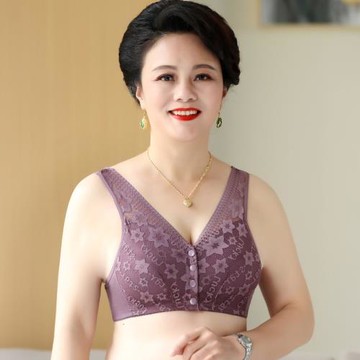 新款中老年媽媽無鋼圈收副乳聚攏內衣文胸前扣大媽棉質背心胸罩女