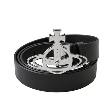 Vivienne Westwood 經典簍空土星扣細皮帶-銀