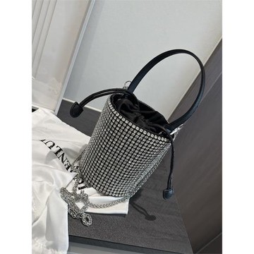 左杏 包包2025新款手提包鑲鉆女包圓形同款水鉆包單肩斜挎水桶包